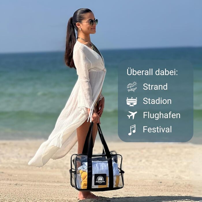 Ambition - Transparent document bag for legal texts, textbooks, folders, laptop; Durable bag for library, stadium, airport, beach