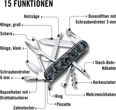 Мультитул Victorinox Huntsman: Швейцарський армійський ніж з 15 функціями (Navy Camouflage)