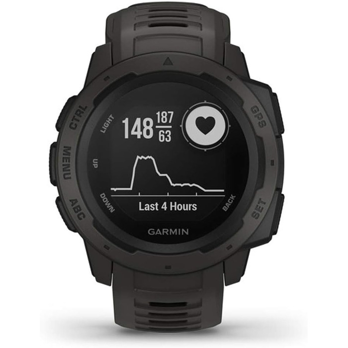 Garmin Instinct - водонепроникний GPS-годинник зі спортивними та фітнес-функціями. Вимірювання частоти серцевих скорочень на зап'ясті, фітнес-трекер та сповіщення зі смартфона. Багато моделей на вибір, ремінець чорний
