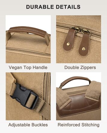 Чоловічий рюкзак для ноутбука 15.6 дюймів, Vintage, водонепроникний, з USB-портом, для подорожей, роботи та навчання (Хакі)