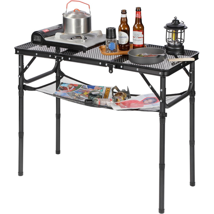 Складний стіл для пікніка REDCAMP 60x40 см, чорний - портативний стіл для кемпінгу, BBQ, приготування їжі на природі з регульованими ніжками