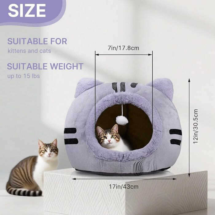 Кішка-будиночок для котів, сірий, 40x40x32 см - зручне ліжко-печеринка для кошенят та дорослих котів