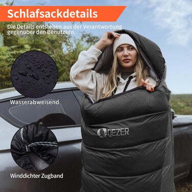 Спальний мішок пуховий, зимовий, 600FP+, 12°C/-24°C, легкий та теплий, для 3-4 сезонів, кемпінг, трекінг, чорний