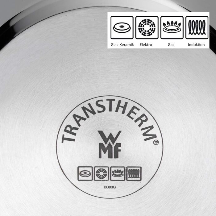 Набір каструль WMF Astoria 5-ти частинний з нержавіючої сталі Cromargan, з кришкою з термостійкого скла, для індукційних плит, без антипригарного покриття