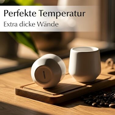 Набір чашок для еспресо Miamio (4 шт., 90 мл) - керамічні чашки без ручки, товстостінні, для мокко, білий колір, Luxe Collection