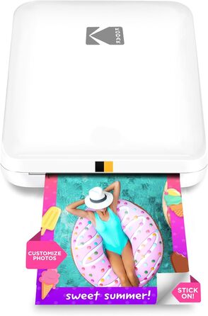 Фотодрук KODAK Step Slim: Портативний кольоровий принтер для смартфонів - друк 2x3” фотографій через Bluetooth, білий