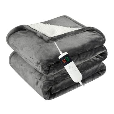 Електрична ковдра Qieryun з автовимкненням, 130x180 см, 10 температурних режимів, таймер 8 годин, захист від перегріву, флісова, для дому та офісу, темно-сіра