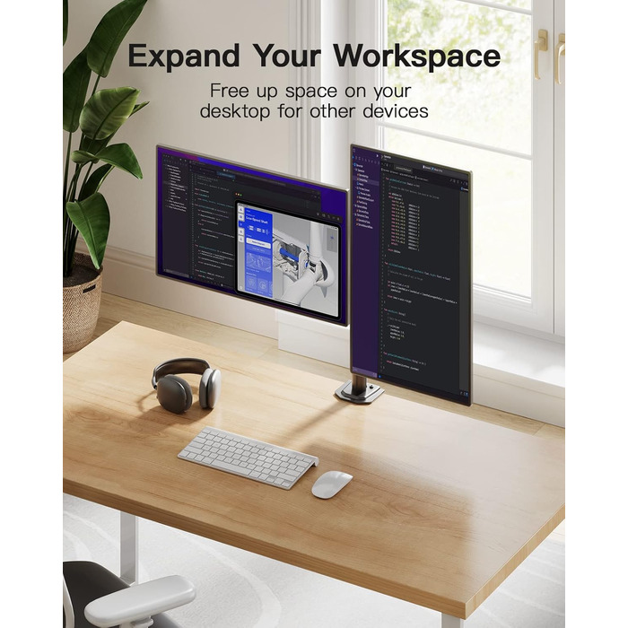 Кріплення для монітора HUANUO для 2 моніторів, 13-30 дюймів, геймерське, регулювання висоти, нахил, поворот, 10 кг/arm, VESA 75/100