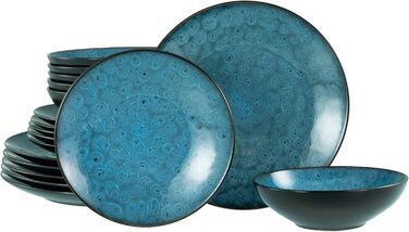 Набір посуду CreaTable Jawa, 18 предметів (для 6 осіб), з каменю, безпечний для миття в посудомийній машині та використання в мікрохвильовій печі, зелений (блакитний)