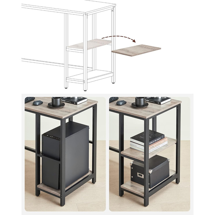 VASAGLE Desk, L-Shaped Computer Desk, 138 x 138 x 76 cm, Corner Desk with 2 Shelves, Space-Saving Office Desk, Gaming, Home Office, Easy Assembly, Greige-Black LWD72MB Greige + Black