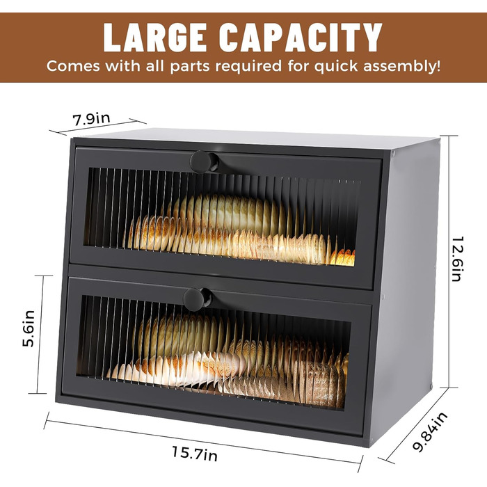 Дерев'яний бротокс для кухні, великий, 2-ярусний, з акриловим вікном (чорний)