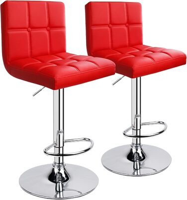 Барний стілець Leader Accessories (2 шт) - регульована висота 62-83 см, обтягнутий червоним шкірозамінником, поворотний на 360°