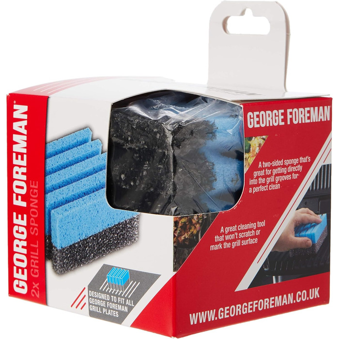 Двостороння губка для очищення електрогриля George Foreman 22460-56, 2 шт, унікальна форма, для глибоких рифлених поверхонь, синя/чорна
