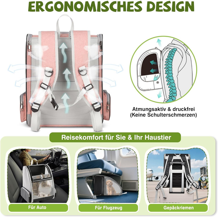 Рюкзак для тварин Allsopets - дихаючий, для котів та собак, маленьких порід, для подорожей та активного відпочинку (Нєборожевий)