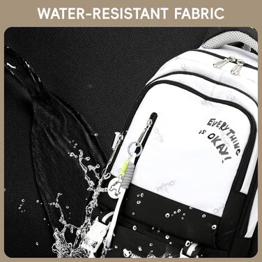 Шкільний рюкзак для підлітка, 36L, для дівчаток 3-9 клас, великий стильний рюкзак для ноутбука 16 дюймів, чорний, підходить для візка