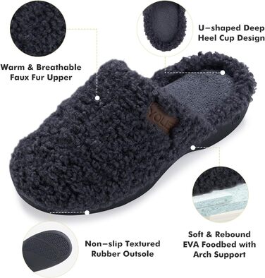 Жіночі халапи YOLIS Flauschig з підтримкою склепіння стопи, м'які та зручні, з піною Memory Foam, теплі для дому та вулиці (40/41 EU, сірий)