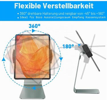 Регульована підставка для планшета AboveTEK з алюмінію, поворотна на 360° для iPad Pro/Air/Mini, Galaxy Tab (7–12,9 дюймів), сіра — для офісу, кухні та магазинів