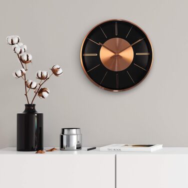Modern silent aluminum wall clock, 30 cm diameter, without ticking sounds, for living room, bedroom, and office (copper aluminum)