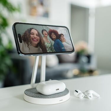 XLayer MagFix Pro 2-в-1 зарядний стан для Apple MagSafe: підставка, бездротова зарядка iPhone 16/15/14/13/12/11 Pro Max Plus, AirPods (сірий/білий)