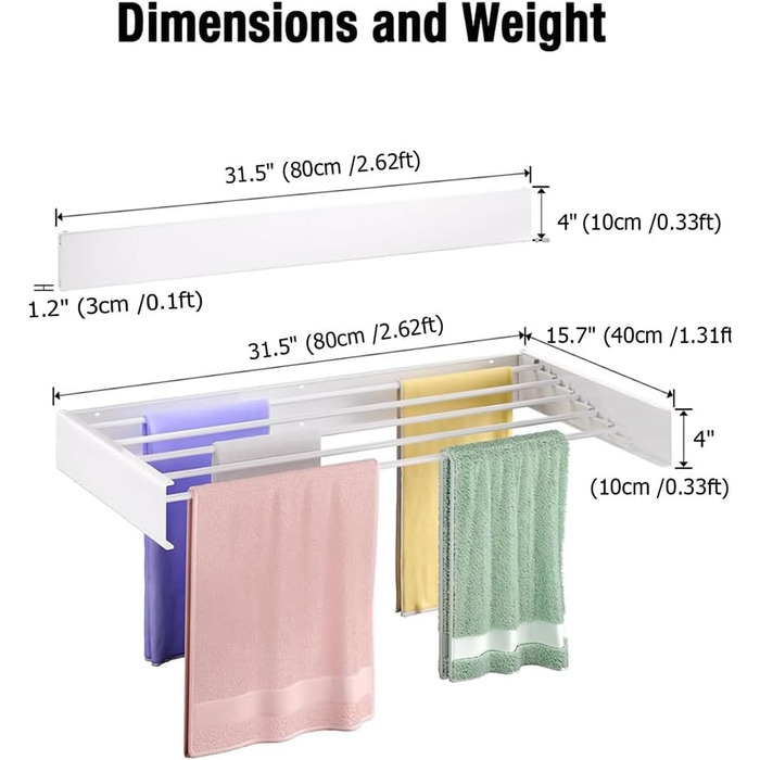 Розкладна сушарка для білизни, 80 см, економна, для дому, ванної, балкону