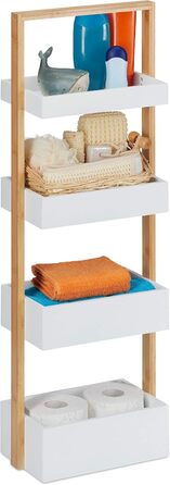 Relaxdays 10031461 Badregal, 4 Shelves, Bamboo & MDF, Bathroom Storage, Slim Shelf HWD 88x30x18 cm, White/Natural