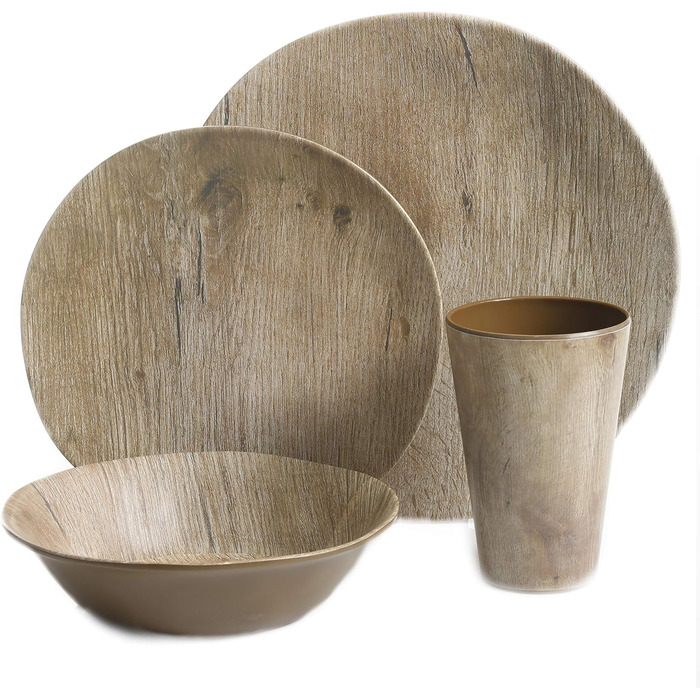 Набір посуду Gibson Home Woodlands, 16 предметів, меламін, пластик, для 4 осіб, з елементами дерева