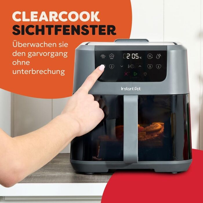 Фритюрниця готує повітрям Instant Pot Vortex Compact Trüffel Grau 5 л з антипригарним покриттям, 4-в-1 (смаження, сушка, випічка, підігрів)