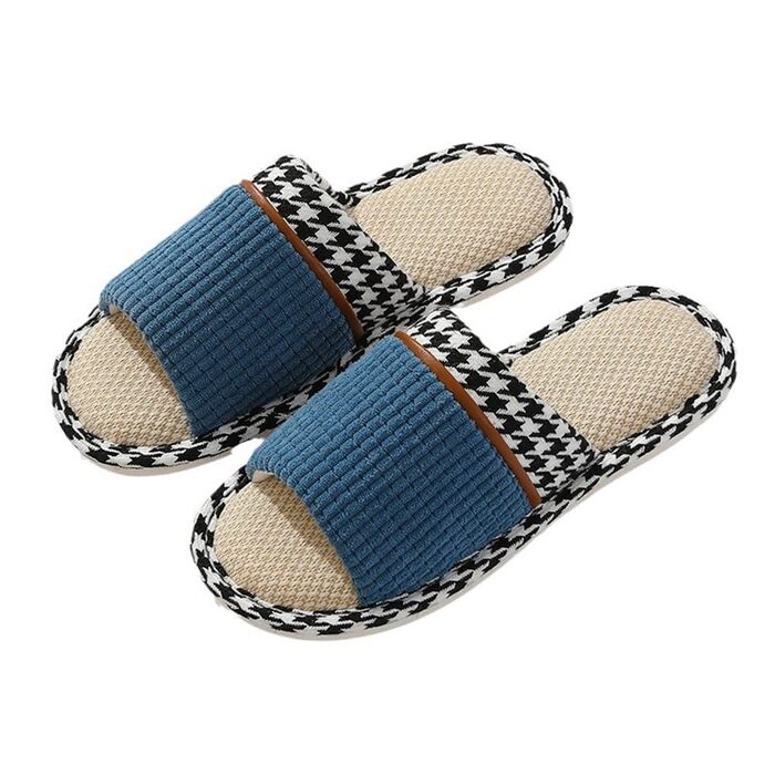 Тапочки для гостей зимові, лляні, миючі, з антиковзким покриттям, для жінок та чоловіків, унісекс, з відкритим носком, розмір 42/43 EU, блакитні