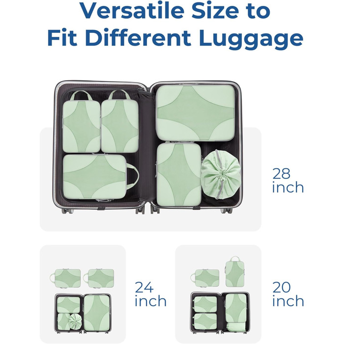 BAGSMART Набір органайзерів для одягу 6 шт. Packtaschen, компресійні кубики для подорожей, мішки для брудної білизни, рюкзак, валіза