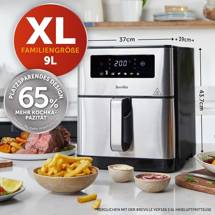Аерофритюрниця Breville Halo Flexi 9 л, компактний дизайн, чорна