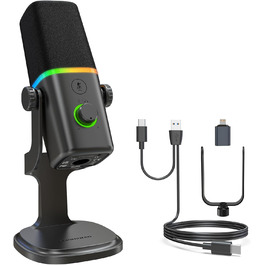 Динамічний мікрофон Haomuren XLR/USB з RGB-підсвіткою для геймінгу, подкастів та YouTube