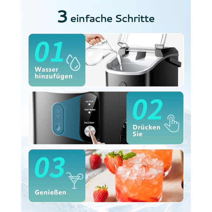 EUHOMY Stainless Steel Ice Maker - 24 Cubes in 13 Minutes, 24kg/24H Capacity - Self-Cleaning, 3.2L Ice Maker with Scoop & Basket for Home, Kitchen, Office, Bar, RV