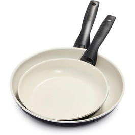 Набір сковорідок GreenPan Rio з антипригарним покриттям CeramTec, 2 шт (20 см та 26 см), без PFAS, Cool-Touch ручка, термостійкі до 160°C, придатні для миття в посудомийній машині, чорні та кремові