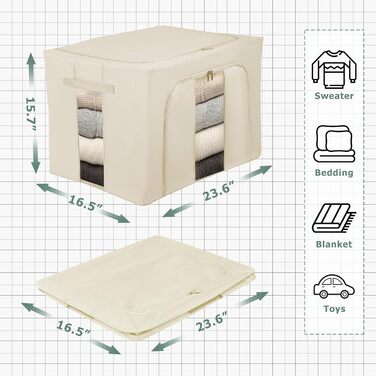 Органайзери для зберігання постільної білизни та одягу 2 шт. - Складані коробки для шафи та гардеробу (Сірий-24L, Хакі-100L)