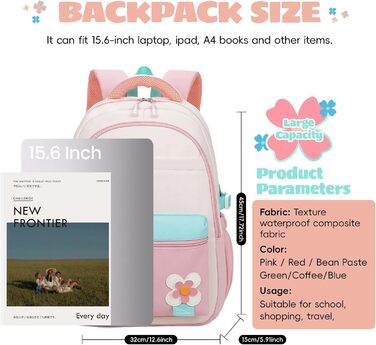 Шкільний рюкзак для дівчинки-підлітка 2025, рюкзак для школи/гімназії, водонепроникний, для ноутбука 15.6