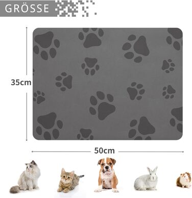 Підкладка під миску для кота JanYoo 50x35 см, вологостійка, антиковзаюча, сіра