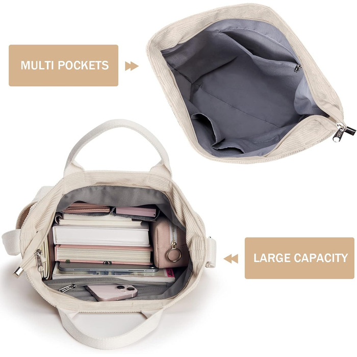 Сумка KALIDI Cord Shopper жіноча, велика, для школи, роботи, повсякденного використання, біла