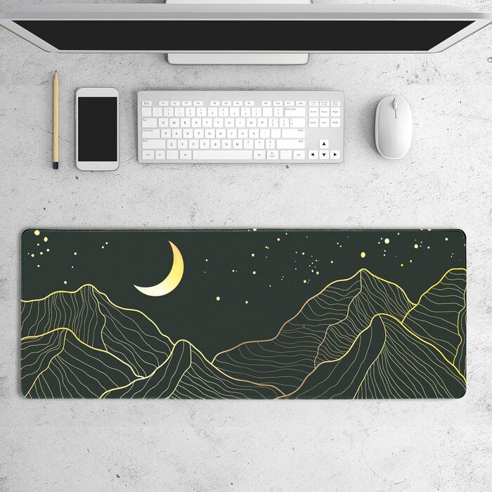 HAUTOCO Килимок для миші ігровий XXL 800x300 мм, чорний, з абстрактним дизайном (Гора та Місяць)