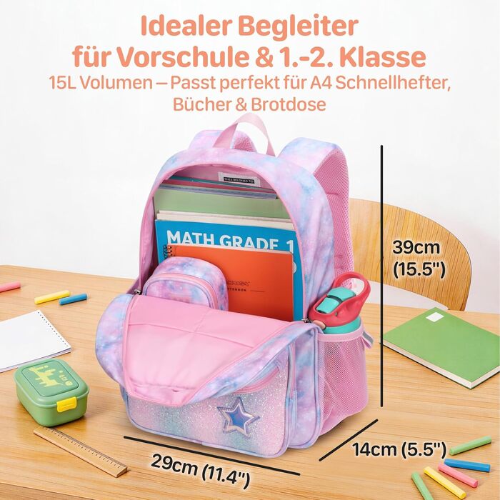 Рюкзак дитячий Bagseri для дівчинки 15л, рожевий Tie-dye: легкий шкільний рюкзак для дошкільнят та 1-2 класу з нагрудним ременем та ізотермічним відділенням, формат A4