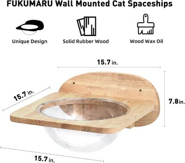 Climbing Wall for Cats, Transparent Room Capsule with 2 Pedals as a Cat Wall Furniture Set, made of Solid Rubberwood, High-Quality Cat Bed for Sleeping, Playing, and Climbing - Supports up to 16KG