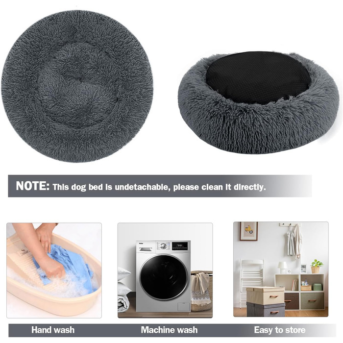 М'яке кругле ліжко для собак та котів з плюшу - Donut. Зручне собаче гніздо, кошик для котів. Можливість прання. Розміри S/M/L/XL/XXL (XXL-80cm, L 60 x 60 x 20 cm). Колір: темно-сірий.