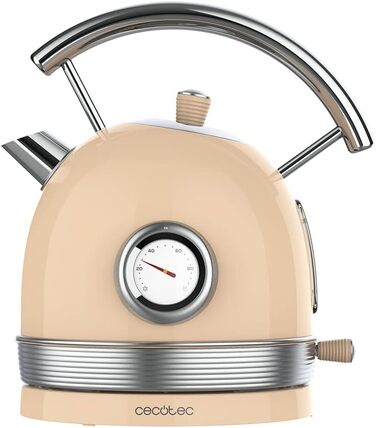 Електричний чайник Cecotec ThermoSense 420 Light Green, 1.8 л, 2200 Вт, з регулюванням температури, нержавіюча сталь, вінтажний стиль, зелений/бежевий