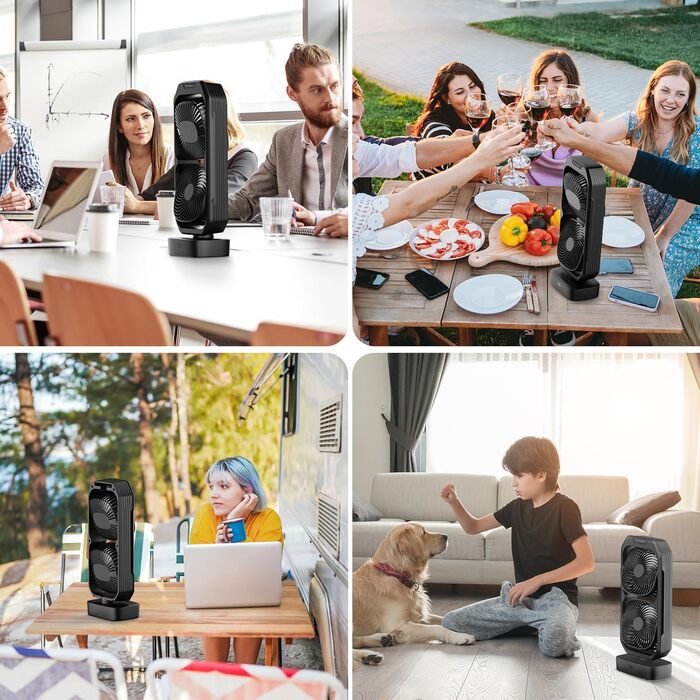 Настільний вентилятор DR.PREPARE: компактний, 40 см, 3 швидкості, осциляція 105°, таймер, для спальні, офісу, кухні (чорний)