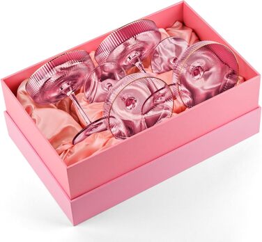 Набір келихів Art Deco з вишуканим рожевим кольором та золотим обідком (4 шт, 200 мл) | Для шампанського, коктейлів (Espresso Martini, Cosmopolitan, Daiquiri) | Скляні чаші для бару Speakeasy