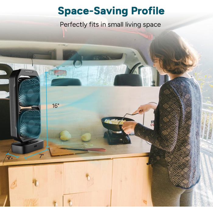 Настільний вентилятор DR.PREPARE: компактний, 40 см, 3 швидкості, осциляція 105°, таймер, для спальні, офісу, кухні (чорний)