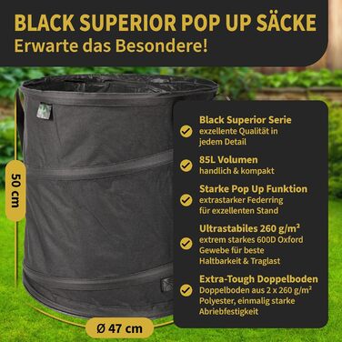 Садові мішки TTL Garden BLACK SUPERIOR 2×85 л, комплект 2 шт., з подвійним дном, 260 г/м², надміцна тканина Oxford 600D, для збору листя, садових відходів, саморозкладні, складні