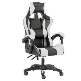 Ігрове крісло Baroni Home Gaming — ергономічний офісний стілець з підголівником, поперековою підтримкою та регульованою спинкою, білий