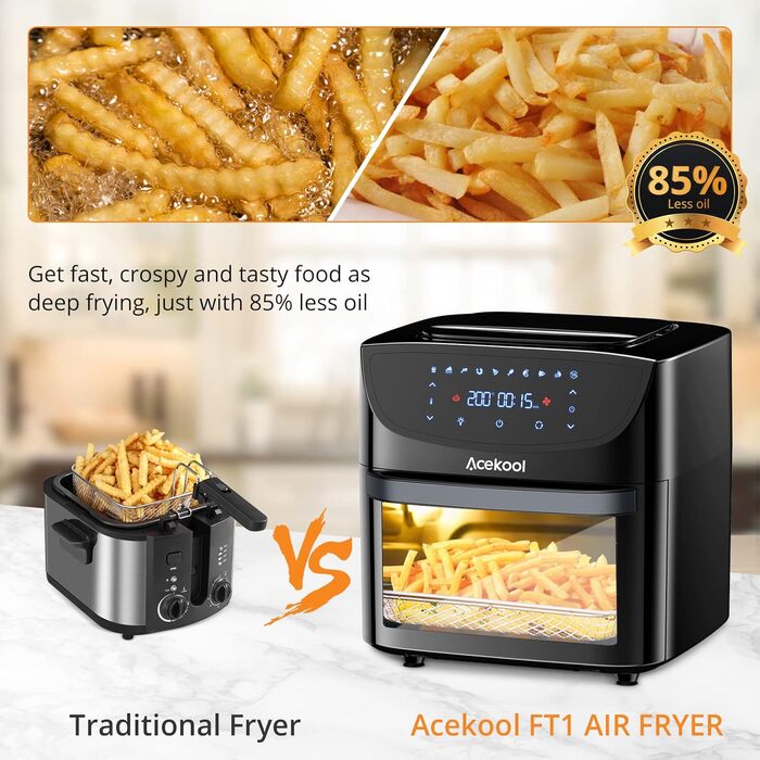 Hot Air Fryer 5QT XXL Fryer Hot Air Fryer Air Fryer with Silicone Liner, 8 Presets Quiet Air Fryer with Viewing Window Acekool 4.5L