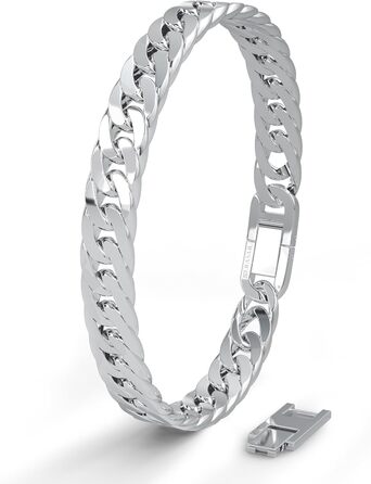 Чоловічий браслет Serasar з нержавіючої сталі 316L | Водостійкий, надійний замок, 3 кольори | У подарунковій коробці (20 см, Cuban, сріблястий)