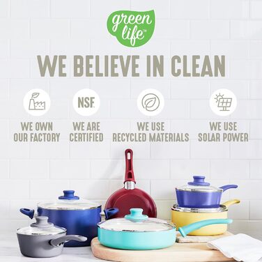 Набір посуду GreenLife Soft Grip 8 предметів: антипригарне покриття, кераміка, посудомийна машина, без ПУФА, для приготування, тушкування, соусів, з кришками, блакитний